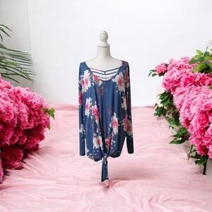BOUTIQUE PLUS LONG SLEEVE PULLOVER TOP 3X‎ NWT COLOR: BRYONY FLORAL BLUE